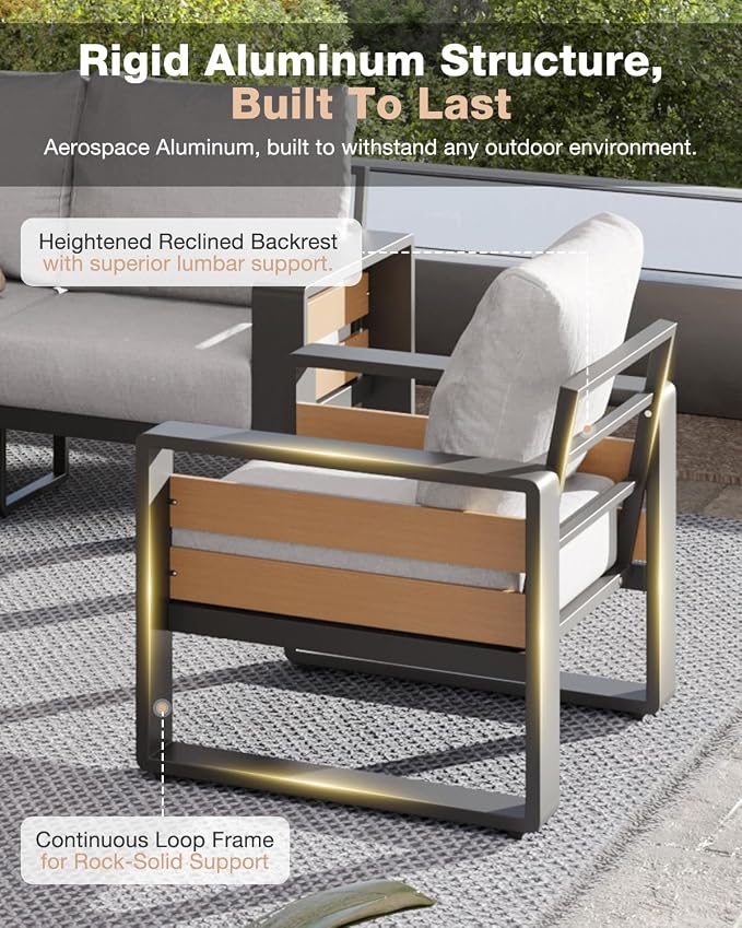 Aoxun Aluminum Patio Furniture Set, 5 Piece Luxury Outdoor Sectional - Image 4