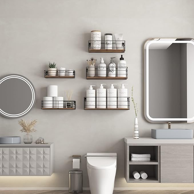 CRUGLA Floating Wall Shelves Set of 5, Wall Mounted Bathroom Shelves, Hanging - Image 2