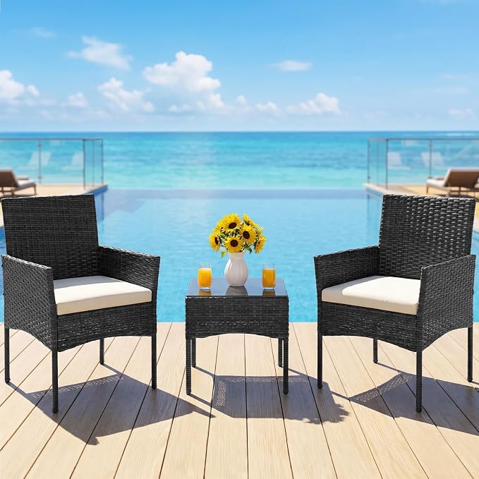 DUMOS 3-Piece Patio Furniture Set, All-Weather Outdoor Wicker Chairs - Image 2