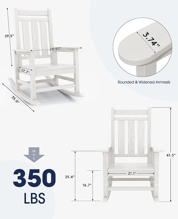 KINGYES Oversized Outdoor Rocking Chair Set of 6, All-Weather Patio Rocking - Image 3