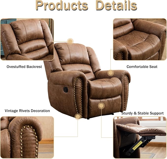 CANMOV Leather Recliner Chair, Classic and Traditional Manual Recliner Chair - Image 7