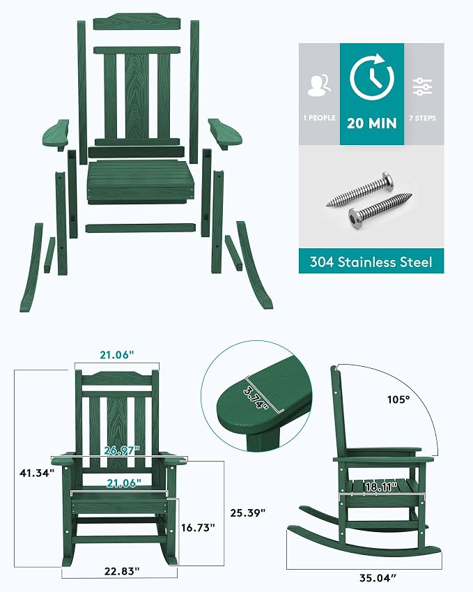 SERWALL HDPE Outdoor Rocking Chair Set of 2, Patio Rocking Chairs Set, Rocking - Image 3