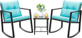 Devoko 3 Piece Rocking Bistro Set Wicker Patio Outdoor Furniture Porch Chairs by DEVOKO