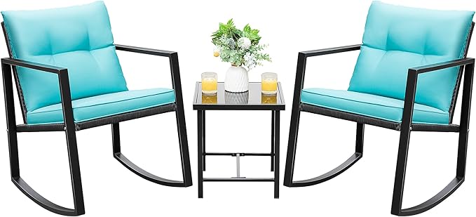 Devoko 3 Piece Rocking Bistro Set Wicker Patio Outdoor Furniture Porch Chairs by DEVOKO