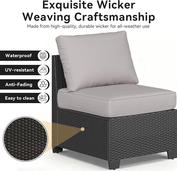 Aoxun Patio Furniture Set, Widen Armrests Wicker Outdoor Sectional - Image 8