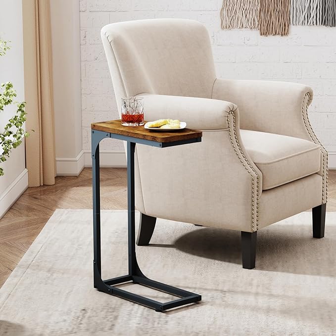 QEEIG Narrow C Shaped Side Table Set of 2 Living Room Sets Slim Couch Tray - Image 2