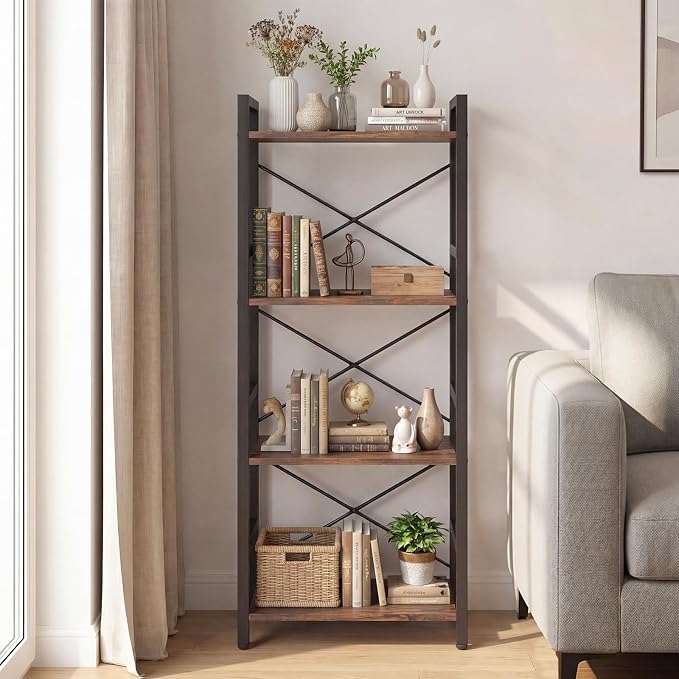 Tangkula 3-Tier Industrial Bookshelf, 16.5" Width Wooden Open Bookcase - Image 7