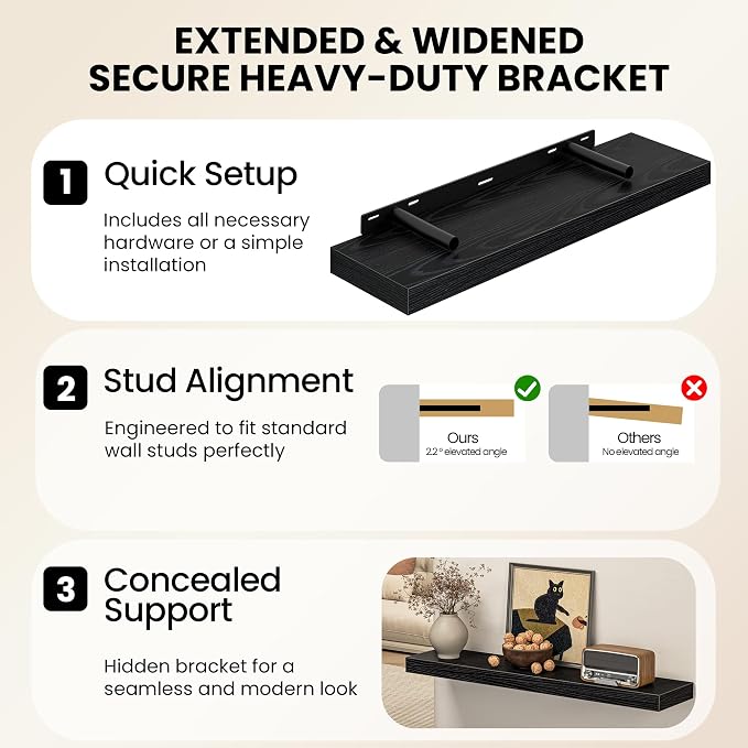 Fun Memories Floating Shelves for Wall, 24 Inch Set of 2 Rustic Wood Wall - Image 5