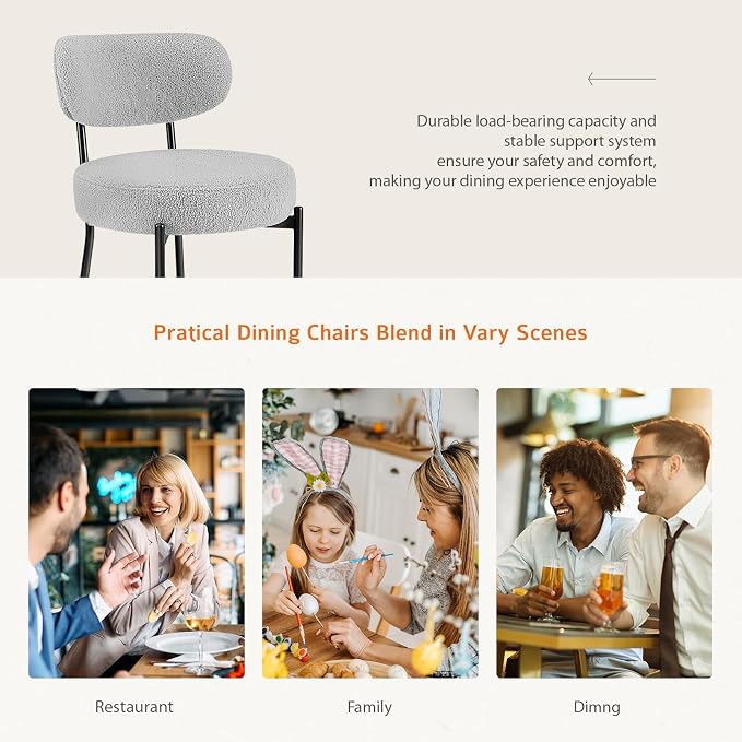 Sweetcrispy Dining Chairs Set of 4, Boucle Upholstered Modern Mid Century Round - Image 6