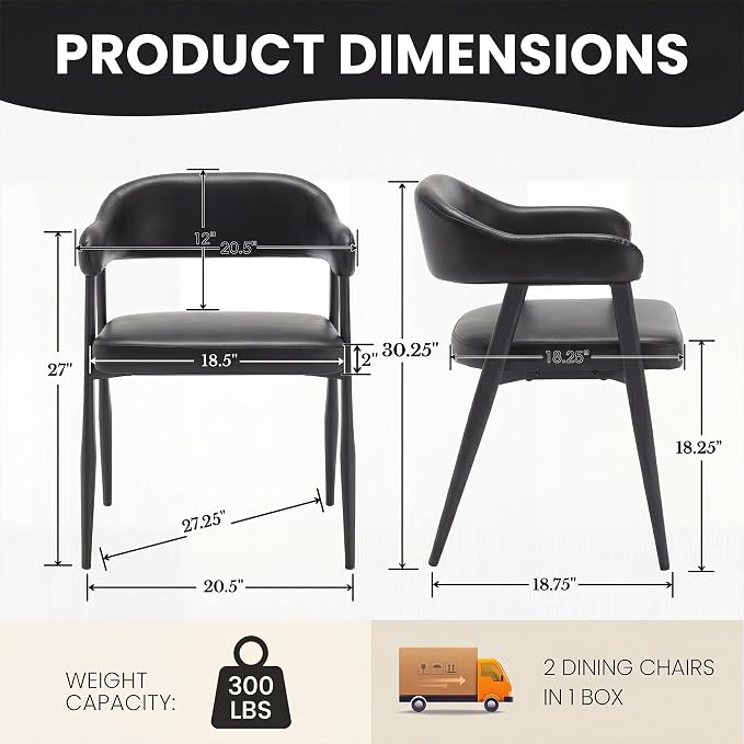 HNY Modern Dining Room Arm Chairs Set of 2, Retro Faux Leather Upholstered - Image 2
