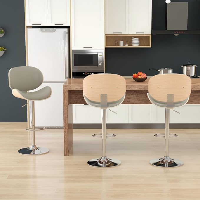 KCC Bar Stools Set of 3, Swivel Adjustable Height Barstools, PU Leather - Image 4
