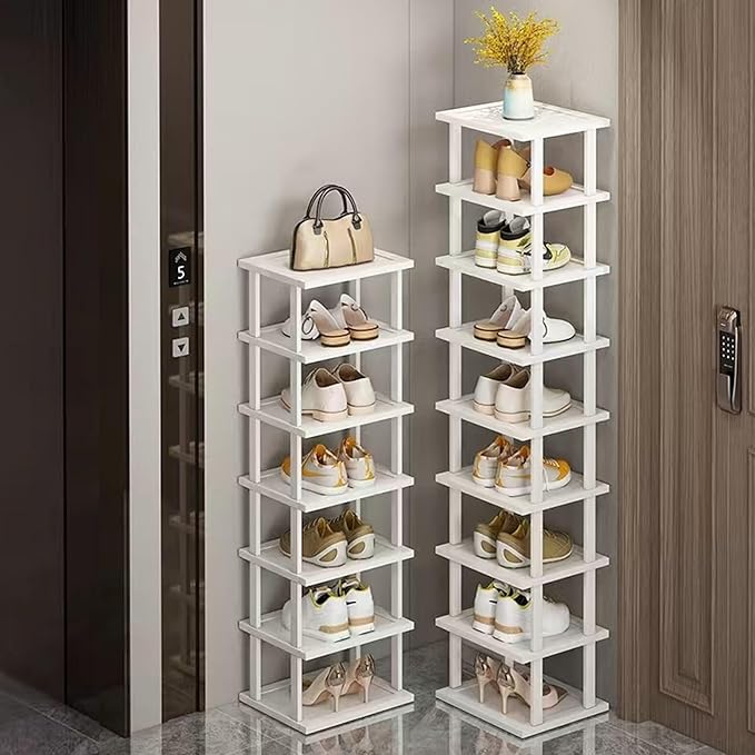 SAN HE Bamboo Shoe Rack 5Tier- Vertical White Shoe Rack - Image 7