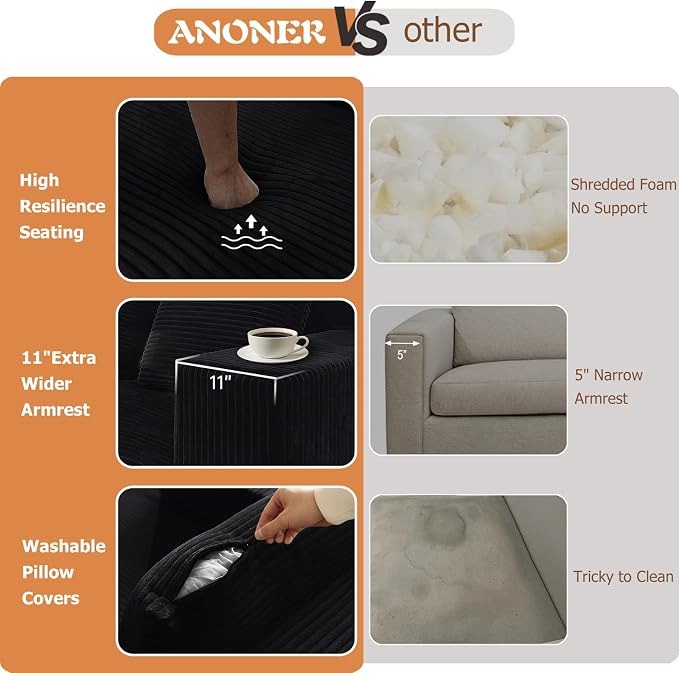 ANONER Corner Modular Sectional Sofa, Modern L-Shaped Boneless Cloud Couch - Image 4