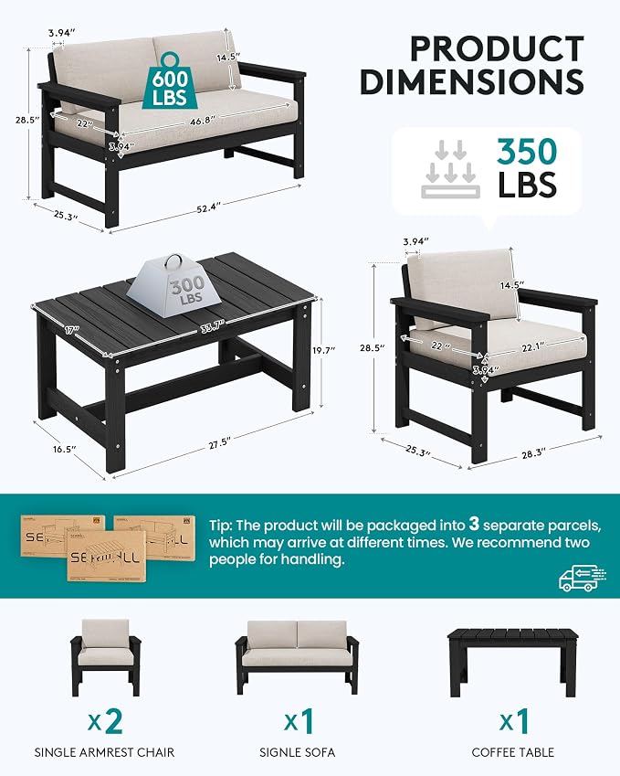 SERWALL 4 Pieces HDPE Outdoor Sofa Set - Image 5