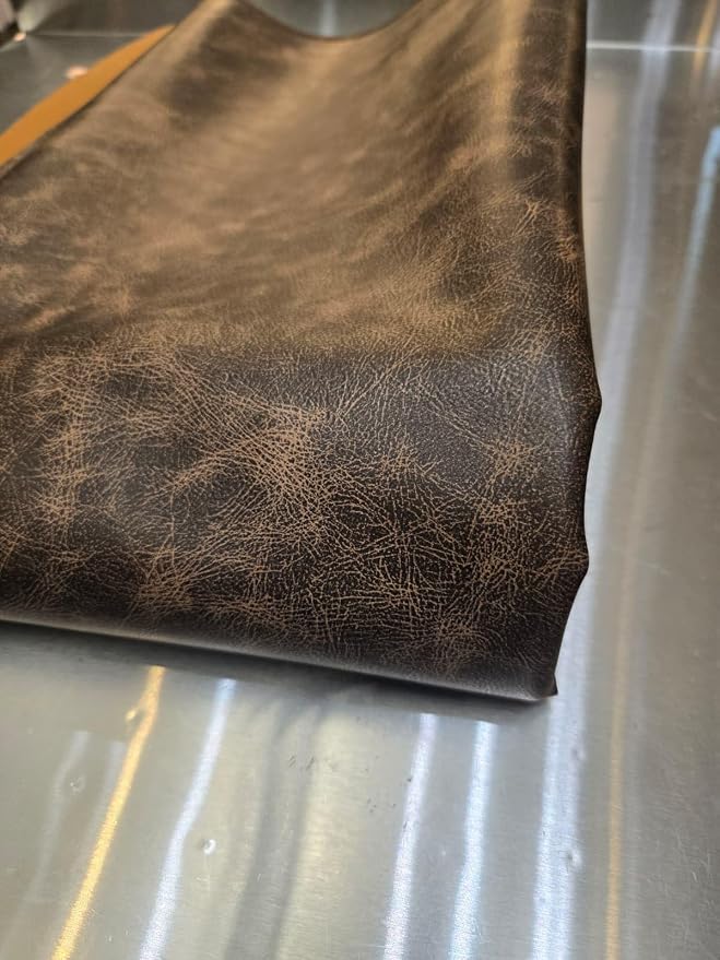 Brown Vintage Distressed Soft Faux Leather Fabric PU Peta Approved Vegan - Image 4