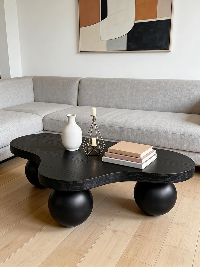 46" Cloud Coffee Table with 3 Ball Legs, Modern Irregular Center Table - Image 6