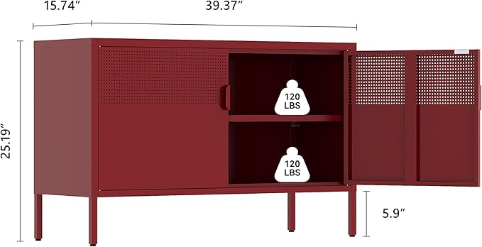Metal Storage Cabinet, 2 Door TV Stand, Metal Mesh Accent Cabinet, Magnetic - Image 3