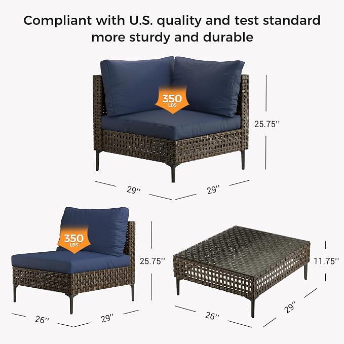 Grand patio 5-Piece Wicker Patio Furniture Set, Retro Outdoor Sectional Sofa - Image 7