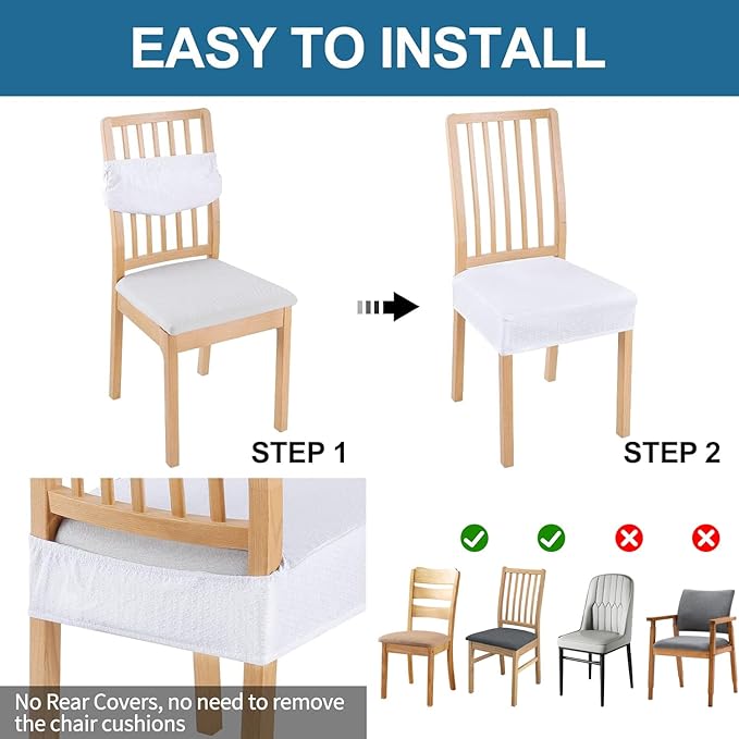 Smiry Waterproof Seat Covers for Dining Room Chairs Set of 8, Stretch Jacquard - Image 5