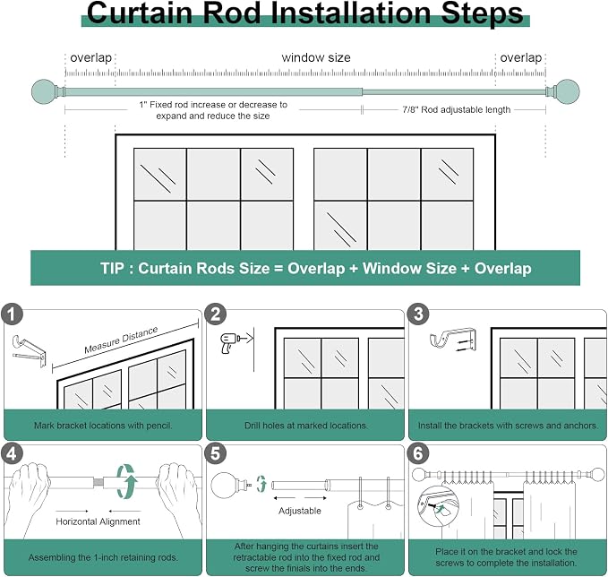 QDWIS Boho Wood Curtain Rods for Windows 48 to 84 inch, Rustic Decorative - Image 7