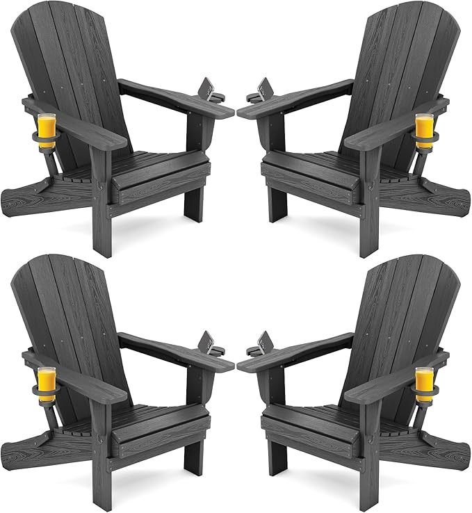 SERWALL Foldable Adirondack Chair Set of 4, HDPE Adirondack Chair by SERWALL