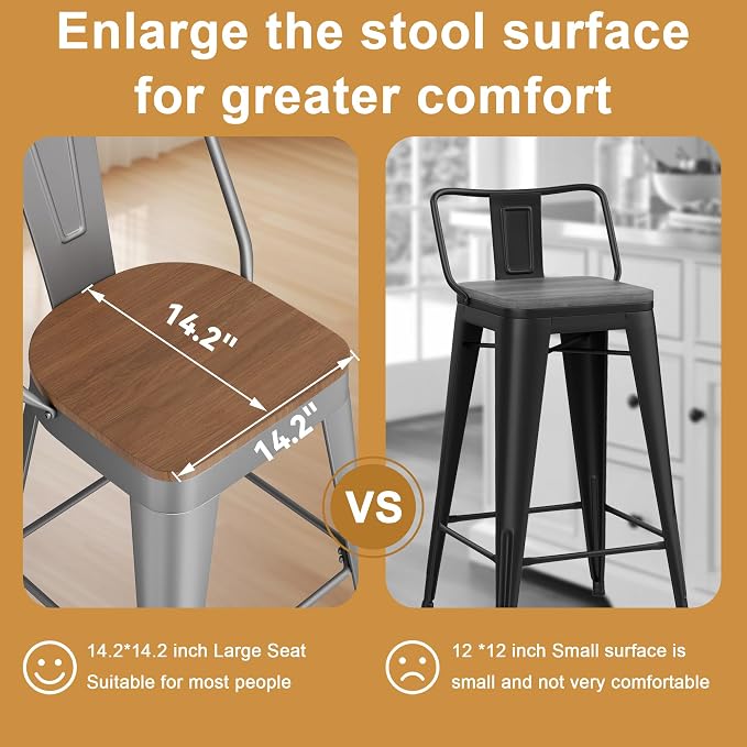 Andeworld Metal Bar Stools Set of 4, 24 inch Counter Height Barstools - Image 4