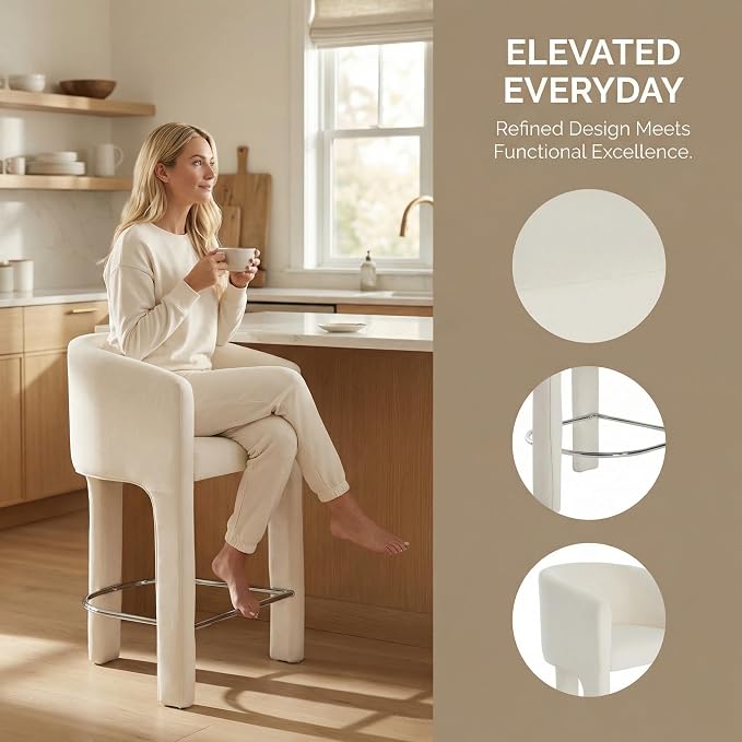 HNY Modern Counter Height Bar Stools Set of 2, 26”H Barrel Counter Stools - Image 3