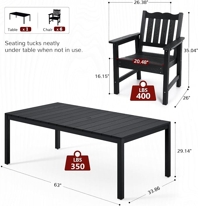 Stoog 7 Pieces Patio Dining Sets, All-Weather HIPS & Aluminum Outdoor Dining - Image 3