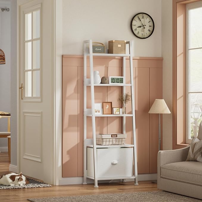 Furologee 5-Tier White Ladder Shelf, Ladder Bookshelf - Image 2