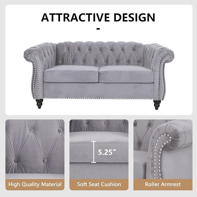 AVZEAR Chesterfield Loveseat, Modern Velvet Sofa Tufted Couch 2 Seater - Image 7