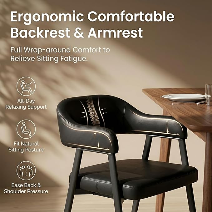 HNY Modern Dining Room Arm Chairs Set of 2, Retro Faux Leather Upholstered - Image 3