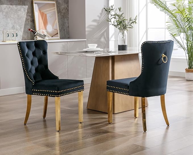KCC Velvet Dining Chairs Set of 2, Upholstered High-end Tufted Dining Chair - Image 10