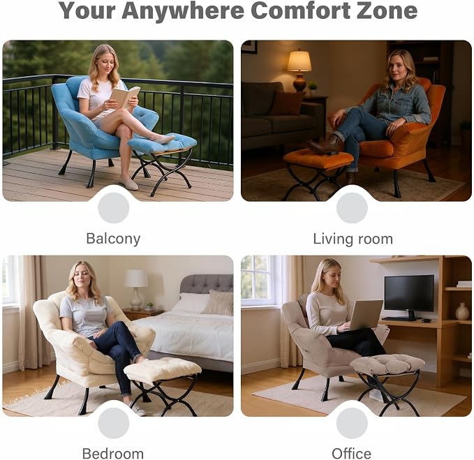 Tiita Lazy Chair with Ottoman, Comfy Leisure Sofa Armchair with Ottoman - Image 7