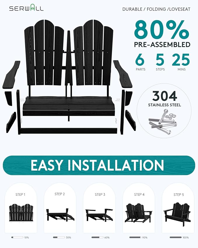 SERWALL 4 Pieces HDPE Patio Adirondack Chair Set, 2 Adirondack Chair - Image 5