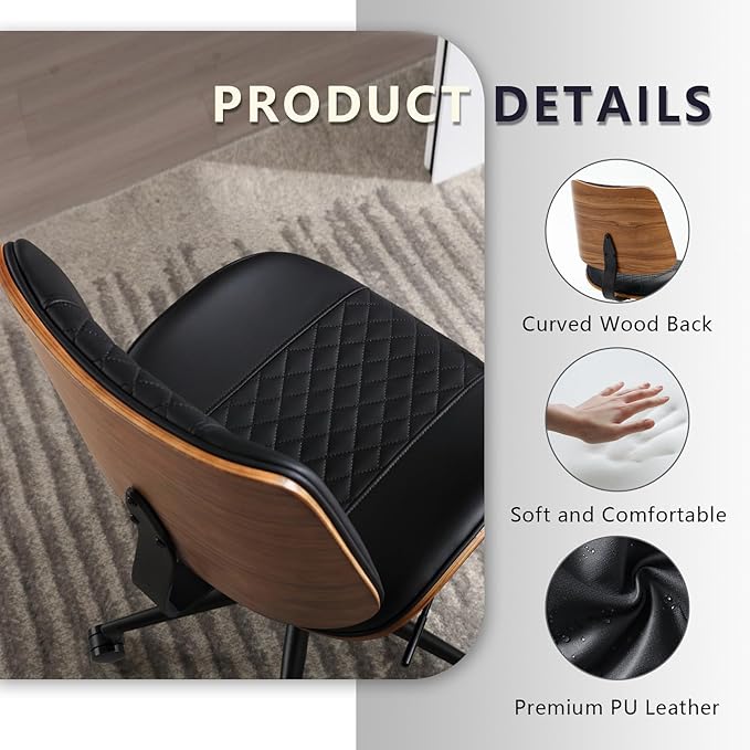 Home Office Chair No Arms with Wheels, Adjustable Height Small Desk Chair - Image 5