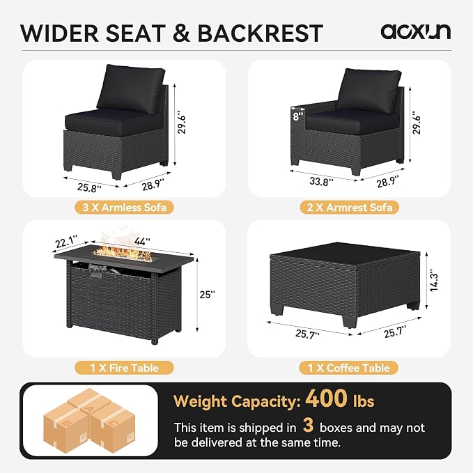 Aoxun Patio Furniture Set with 44'' Fire Pit Table, Widen Armrests Wicker - Image 7