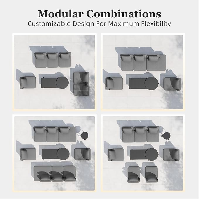 HERA'S HOUSE Metal Patio Furniture Set, Modular 7 Seats and 1 Nesting Coffee - Image 8