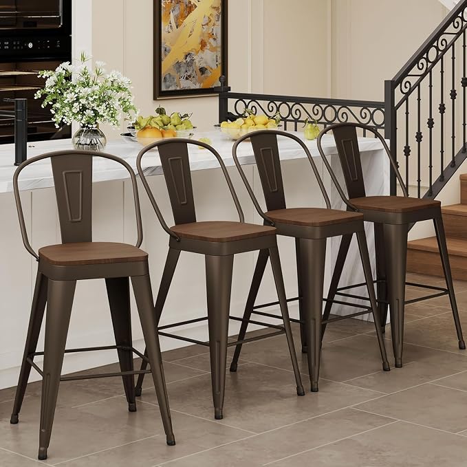 Andeworld Metal Bar Stools Set of 4, 26 inch Counter Height Barstools - Image 3