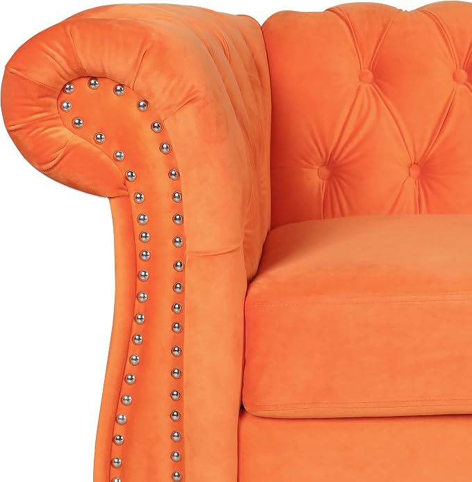 RARZOE 3 Pieces Living Room Furniture Sofa Set, Chesterfield Style, Velvet - Image 4