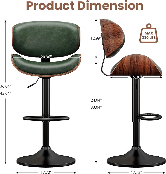 YaFiti Bar Stools Set of 3, Bentwood Adjustable Height Swivel Bar Stools - Image 2