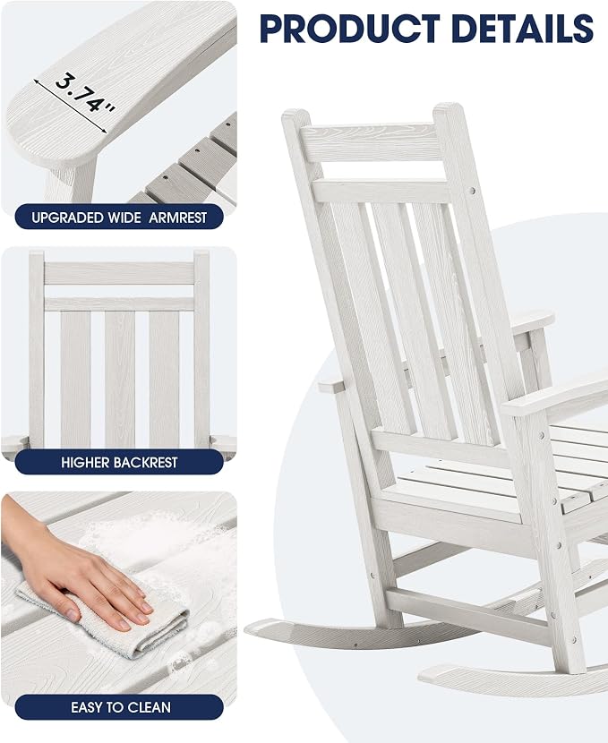 KINGYES Oversized Outdoor Rocking Chair Set of 6, All-Weather Patio Rocking - Image 8