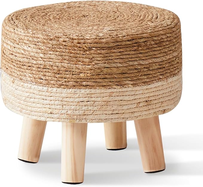 Cpintltr Foot Stool Natural Seagrass Hand Weave Poufs Round Ottoman - Image 4