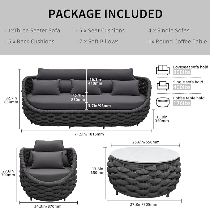 TWT Outdoor Patio Furniture Set-6 Pieces Aluminum Sectional Sofa, Metal Patio - Image 4