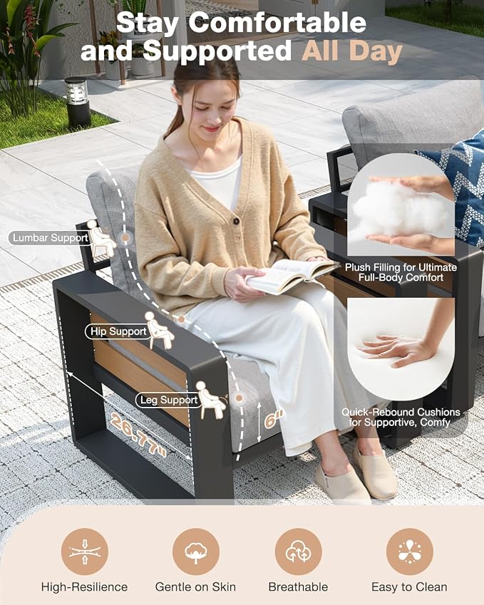 Aoxun Aluminum Patio Furniture Set, 4 Piece Luxury Outdoor Sectional - Image 2