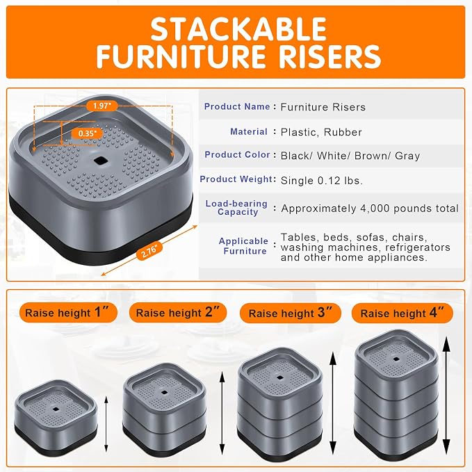 shouwuhho 9 Pack Furniture Risers Adjustable Bed Risers Heavy Duty Lifts Height - Image 2