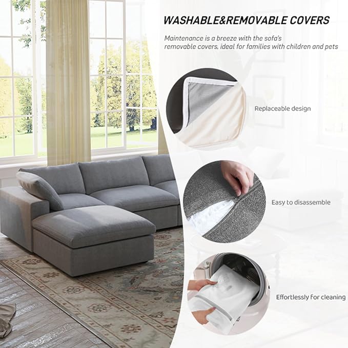 Cloud Modular Sectional Sofa Couch, 120.45" Convertible Couches 3 Seater Sofa - Image 4