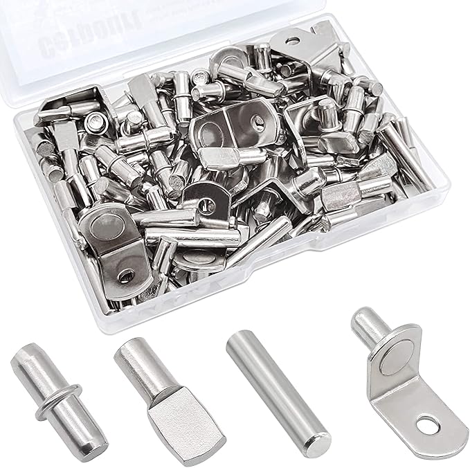 104Pcs Shelf Pins Kit, 4 Styles Nickel Plated Shelf Support Pegs, Bookshelf Pegs by Cerpourt