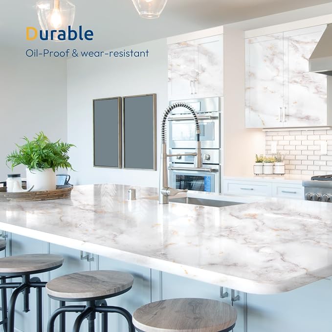 rabbitgoo Glossy Marble Contact Paper Peel and Stick Wallpaper 17.5" X 236.2" - Image 5