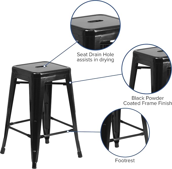 Flash Furniture Kai Commercial Grade 24" High Backless Black Metal - Image 4