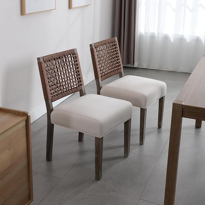 LZAREAL Farmhouse Dining Chairs Set of 4 Linen Fabric Upholstered Accent Side - Image 4